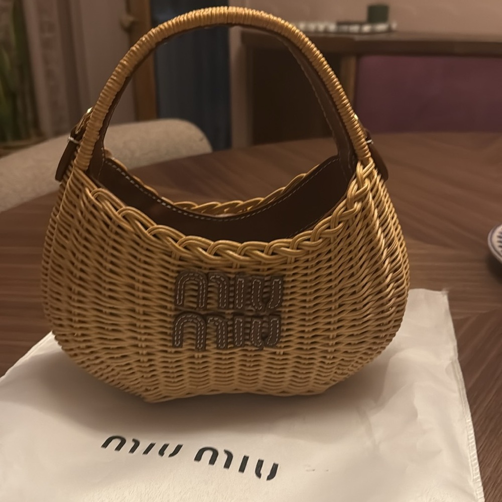 Miu Miu straw rattan  Tan Woven Women's Bag with strap